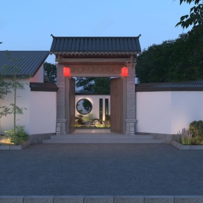 中式入口大门门3D模型下载